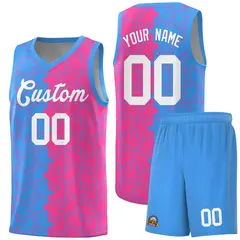 Light Blue Pink Puzzle Pattern Splid Basketball Kits