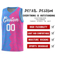 Light Blue Pink Puzzle Pattern Splid Basketball Kits 2