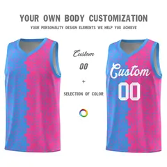Light Blue Pink Puzzle Pattern Splid Basketball Kits 3