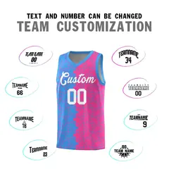 Light Blue Pink Puzzle Pattern Splid Basketball Kits 4
