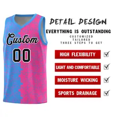 Light Blue Pink Puzzle Pattern Splid Basketball Kits 2
