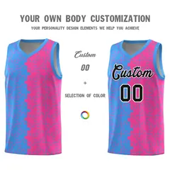 Light Blue Pink Puzzle Pattern Splid Basketball Kits 3