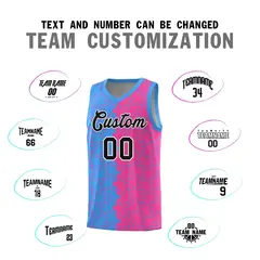 Light Blue Pink Puzzle Pattern Splid Basketball Kits 4