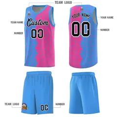 Light Blue Pink Puzzle Pattern Splid Basketball Kits 5