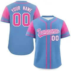 Light Blue Pink Raglan Sleeves Authentic Baseball Jersey 1