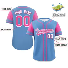 Light Blue Pink Raglan Sleeves Authentic Baseball Jersey 2