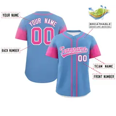 Light Blue Pink Raglan Sleeves Authentic Baseball Jersey 2
