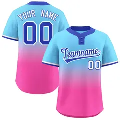 Light Blue Pink Royal-White Gradient Two-Button Softball Jersey 1