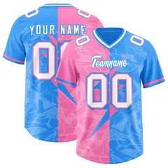 Light Blue Pink Split Lightning Pattern Football Jersey