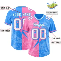 Light Blue Pink Split Lightning Pattern Football Jersey 2