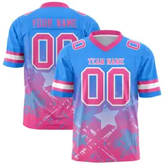 Light Blue Pink Star Gradient Flag Football Jersey