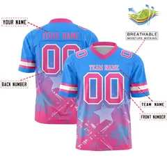 Light Blue Pink Star Gradient Flag Football Jersey 2