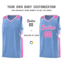 Light Blue Pink Star Graffiti Basketball Jersey 3