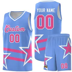 Light Blue Pink Star Pattern Double Lines Basketball Kits 1