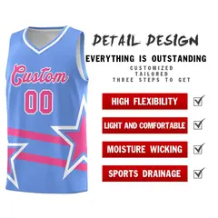 Light Blue Pink Star Pattern Double Lines Basketball Kits 2