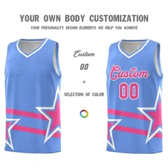 Light Blue Pink Star Pattern Double Lines Basketball Kits 3