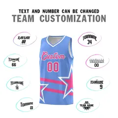 Light Blue Pink Star Pattern Double Lines Basketball Kits 4