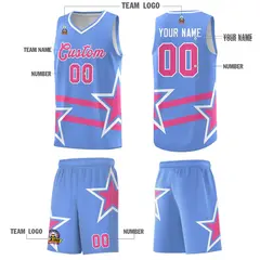 Light Blue Pink Star Pattern Double Lines Basketball Kits 5