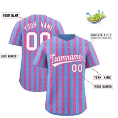 Light Blue Pink Star Pattern Thick Stripes Baseball Jersey 2