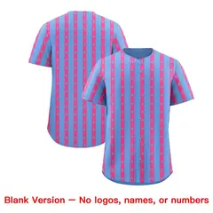 Light Blue Pink Star Pattern Thick Stripes Baseball Jersey 7