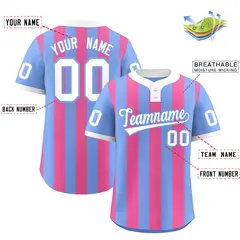 Light Blue Pink Stripe Two-Button Softball Jersey 2