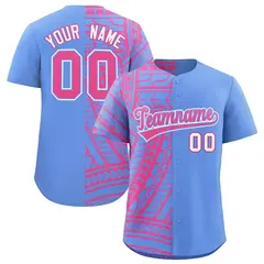 Light Blue Pink Tribal Split Baseball Jersey 1