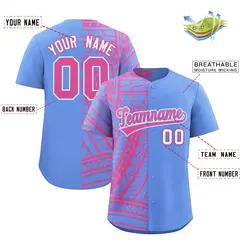 Light Blue Pink Tribal Split Baseball Jersey 2