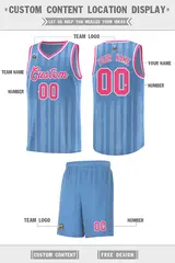 Light Blue Pink Vertical Stripe Basketball Team Jersey 2