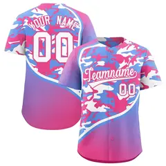 Light Blue Pink White Camo Gradient Fashion Baseball Jersey 1