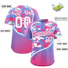 Light Blue Pink White Camo Gradient Fashion Baseball Jersey 2