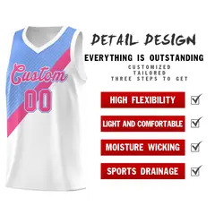 Light Blue Pink White Diagonal Stripes Color Block Basketball Jersey 2