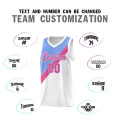 Light Blue Pink White Diagonal Stripes Color Block Basketball Jersey 4