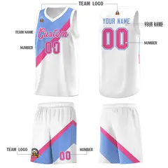 Light Blue Pink White Diagonal Stripes Color Block Basketball Jersey 5