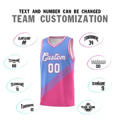 Light Blue Pink White Diagonal Stripes Color Block Basketball Jersey 4