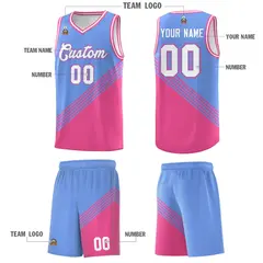 Light Blue Pink White Diagonal Stripes Color Block Basketball Jersey 5