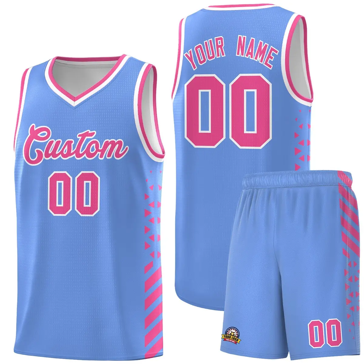 Light Blue Pink White Diamond Stripe Side Basketball Jersey