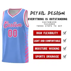 Light Blue Pink White Diamond Stripe Side Basketball Jersey 2