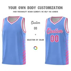 Light Blue Pink White Diamond Stripe Side Basketball Jersey 3