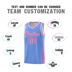 Light Blue Pink White Diamond Stripe Side Basketball Jersey 4