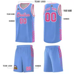 Light Blue Pink White Diamond Stripe Side Basketball Jersey 5