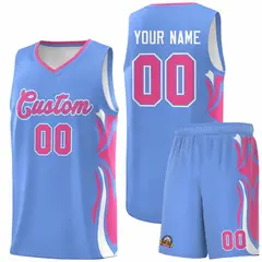 Light Blue Pink White Graffiti Side Curve Basketball Jersey Sets