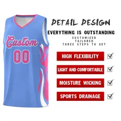 Light Blue Pink White Graffiti Side Curve Basketball Jersey Sets 2