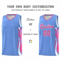 Light Blue Pink White Graffiti Side Curve Basketball Jersey Sets 3