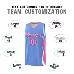 Light Blue Pink White Graffiti Side Curve Basketball Jersey Sets 4