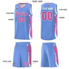 Light Blue Pink White Graffiti Side Curve Basketball Jersey Sets 5
