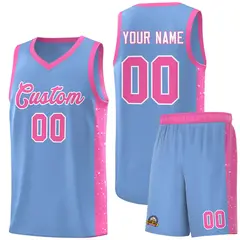 Light Blue Pink-White Side Splash Basketball Uniform Jersey 1