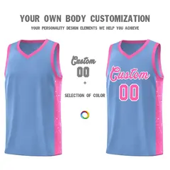 Light Blue Pink-White Side Splash Basketball Uniform Jersey 3