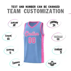 Light Blue Pink-White Side Splash Basketball Uniform Jersey 4