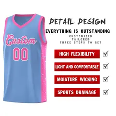 Light Blue Pink-White Side Splash Basketball Uniform Jersey 5