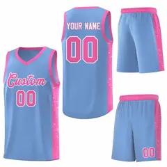 Light Blue Pink-White Side Splash Basketball Uniform Jersey 6